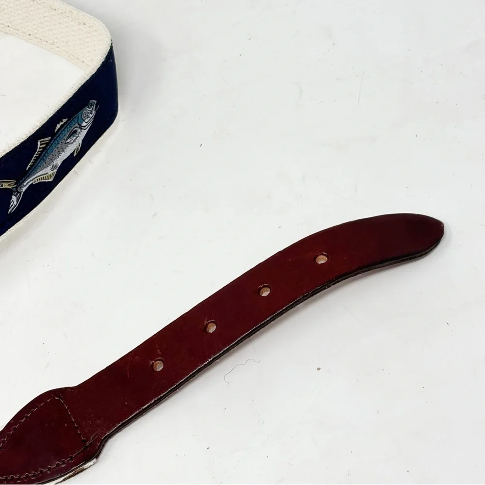 CHALHAM T COMPANY CAPE COD MA Men’s Ribbon Belt Fish Blue Fishing Preppy Sz XXL